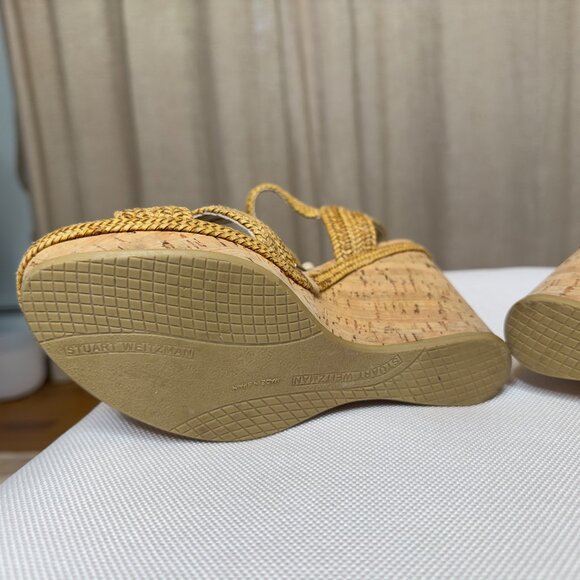 Stuart Weitzman Minx Stappy Wedges Shoes with Cork and Raffia Size 7 - Picture 7 of 16